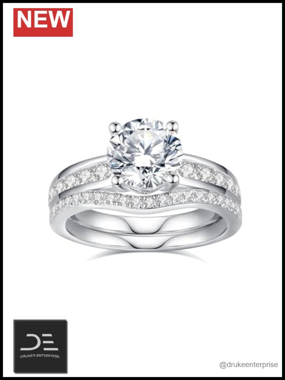 Moissanite Bridal Ring Set 925 Sterling Silver Round Cut Engagement Promise Ring